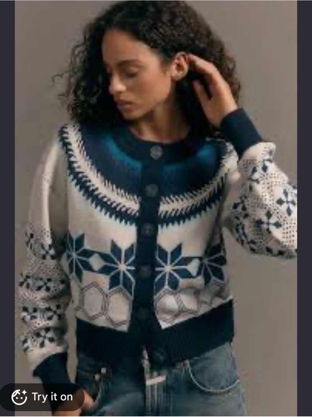 Maeve Sutton cardigan sweater in snowflake Button Navy & Cream M NWT ivory comb